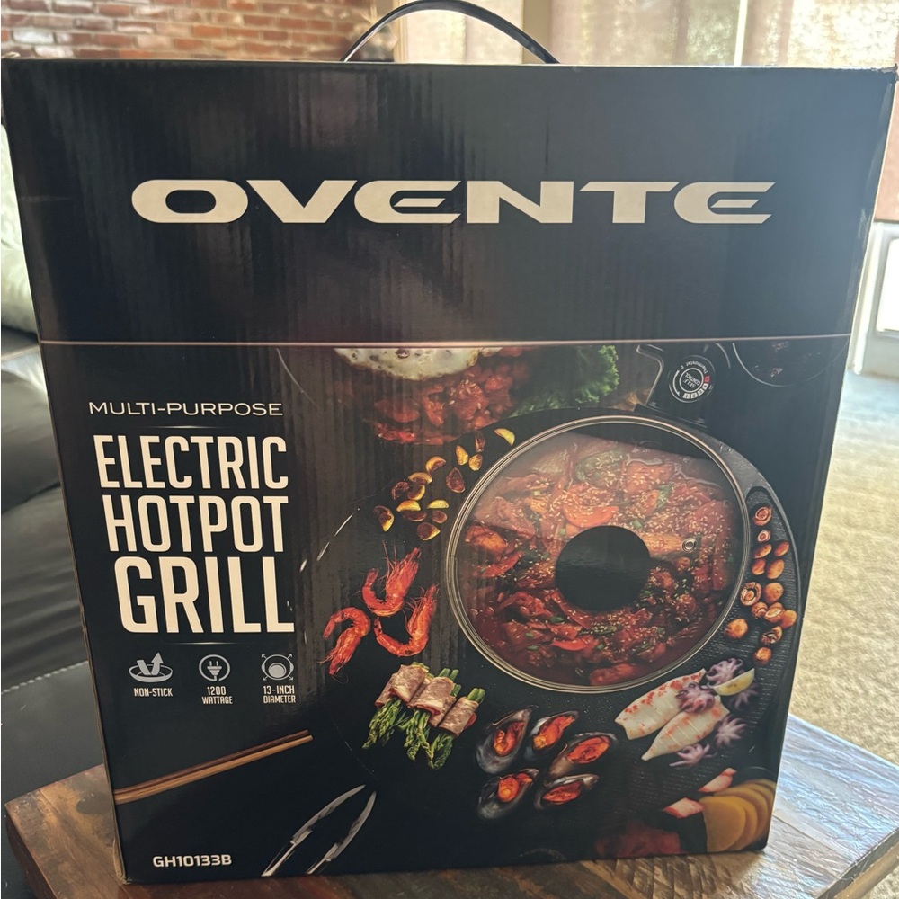 Ovente Multi-Purpose Electric Hotpot Grill in Black
